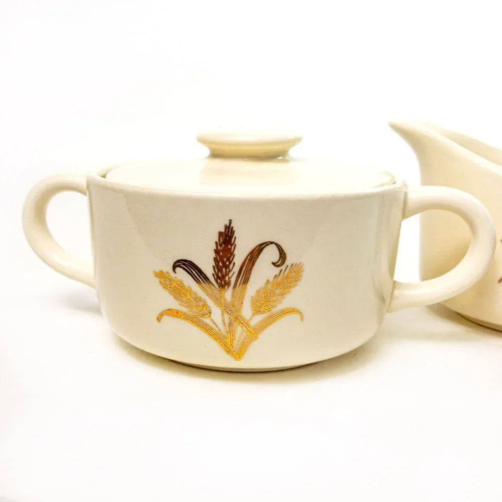 MCM Golden Wheat Creamer & Sugar w/ Lid